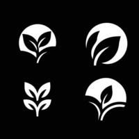 bladeren logo vector reeks geïsoleerd Aan zwart achtergrond. divers vormen van groen bladeren van bomen en planten. elementen voor eco en bio logo's.