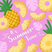 abstract pret ananas achtergrond met tekst zijn zomer tijd. zoet sappig tropisch fruit. zomer vitamine vector plein illustratie voor banier, poster, folder, banier, sociaal media, post