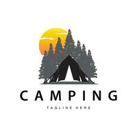 gemakkelijk vector buitenshuis camping logo, wild avontuur sjabloon met oud wijnoogst stijl