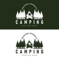 gemakkelijk vector buitenshuis camping logo, wild avontuur sjabloon met oud wijnoogst stijl