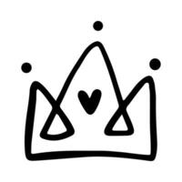 kroon icoon in hand- getrokken tekening stijl geïsoleerd Aan wit achtergrond. koning kroon schetsen, majestueus tiara, koning en koningin Koninklijk diademen vector. lijn kunst prins en prinses luxueus hoofd accessoires. vector