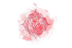 eerste chakra van muladhara, wortelchakra logo sjabloon in aquarel stijl. rode sacrale teken meditatie, yoga ronde mandala pictogram vector geïsoleerd op een witte achtergrond