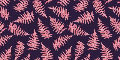 naadloos gemakkelijk roze vorm bladeren varen patroon. vector hand- getrokken abstract, artistiek, silhouet blad stengels afdrukken. sjabloon voor ontwerp, kleding stof, interieur decor, textiel, kleding stof, behang