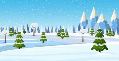Kerstmis landschap achtergrond met sneeuw en boom. vrolijk Kerstmis vakantie. nieuw jaar en Kerstmis viering. vector illustratie in vlak stijl