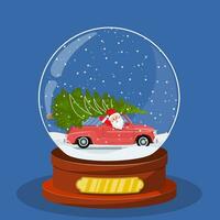 Kerstmis sneeuw wereldbol met retro auto vector