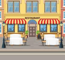 facade van modern snel voedsel restaurant. cafe bistro avondeten koffie huis concept. vector illustratie in vlak stijl