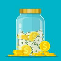 geld kan. besparing dollar munt in jar.opslaan uw geld concept. vector illustratie in vlak stijl