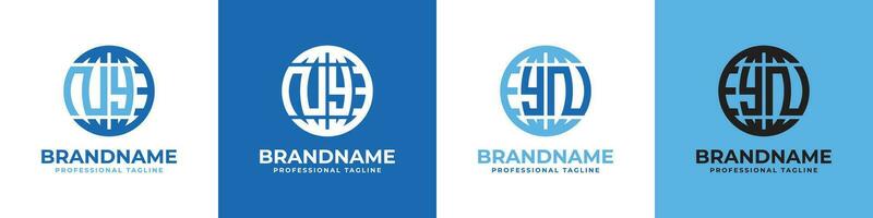 brief ny en yn wereldbol logo set, geschikt voor ieder bedrijf met ny of yn initialen. vector