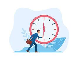 zakenman is proberen naar hou op tijd. deadline en tijd beheer concept. hou op tijd concept. bedrijf metafoor. vector illustratie in vlak stijl.