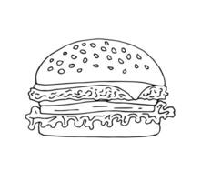 vector hand- getrokken tekening schetsen gekleurde hamburger