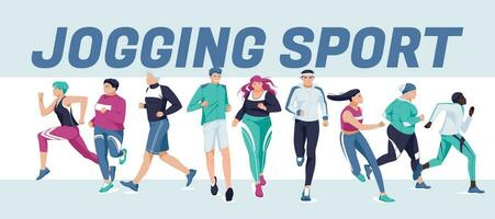 groepen van verschillend mensen zijn rennen. joggen, gezond levensstijl. banier ontwerp. vector vlak illustratie