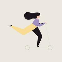 vrouw rijden trap scooter. vector illustratie in vlak ontwerp stijl.