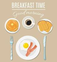 ontbijt voedingsmiddelen top visie vector