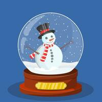 sneeuw glas wereldbol met Kerstmis sneeuwman vector