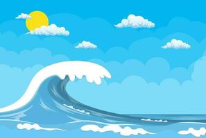 groot oceaan Golf. zomer landschap met zon en wolk. vector illustratie in vlak stijl