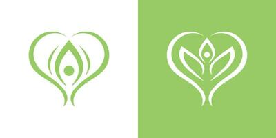 logo ontwerp combinatie van mensen met bladeren en liefde vormen, welzijn logo, Gezondheid, vector icoon, symbool.