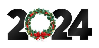 logo 2024 met Kerstmis lauwerkrans. vector illustratie.