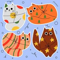 reeks stickers met geschenk in de het formulier van katten. cadeaus reeks verpakking en decoratie, origineel ontwerp, geven cadeaus in viering. taart, snoep, tas, boog, geschenk inpakken. vector