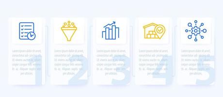 zakelijk infographicsontwerp met lijnpictogrammen, 1, 2, 3, 4, 5 stappen vector