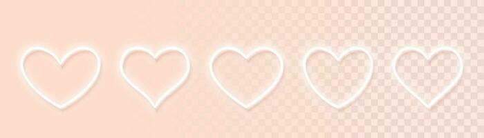 reeks van wit neon gloeiend hart pictogrammen van verschillend vormen voor licht achtergronden. ontwerp elementen voor Valentijnsdag dag. minimaal stijl. vector illustratie