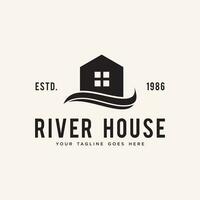 rivier- huis gemakkelijk logo wijnoogst vector