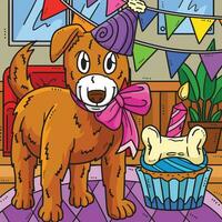 verjaardag hond met een partij hoed gekleurde tekenfilm vector
