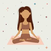 vector illustratie van een vrouw zittend in een yoga houding met sterren in de omgeving van haar