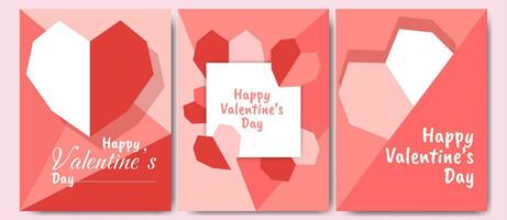 Valentijnsdag dag concept poster set. schattig roze hart vector vlak meetkundig illustratie. groet kaart ontwerp