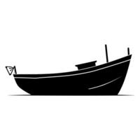 boot zwart silhouet is geïsoleerd Aan een wit achtergrond. zwart vorm van een zeilboot is in een kant visie. vector