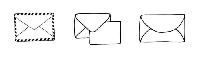 mail iconen collectie, gesloten enveloppen, e-mail symbool. schets brievenset. hand getrokken doodle cartoon stijl. vector tekening illustratie. letter icoon. gesloten omtrek envelop