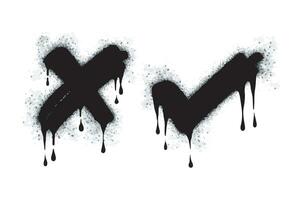 verzameling van verstuiven geschilderd graffiti controleren Mark in zwart over- wit. X symbool. geïsoleerd Aan wit achtergrond. vector illustratie