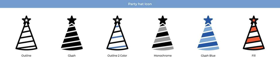 partij hoed nieuw jaar icoon reeks vector
