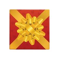 vector rood geschenk doos met gouden boog lint, top visie Aan wit achtergrond