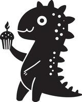 minimaal grappig tekenfilm dinosaurus vector silhouet, silhouet, zwart kleur, wit achtergrond 12