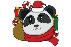 Kerstmis - panda omringd door cadeaus en snoep vector