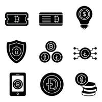 cryptocurrency glyph pictogrammen sets vector
