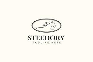paard met ovaal kader lijn kunst stijl elegant logo ontwerp sjabloon vector