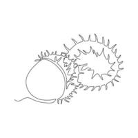 ramboetan tropisch fruit doorlopend lijn tekening illustratie voor voedsel en natuur concept vector