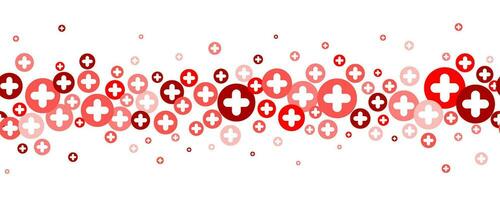 medisch kruis en plus golvend achtergrond. abstract naadloos rood grens voor ziekenhuis gezondheidszorg en apotheek. meetkundig vormen ornament. vector behang