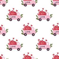naadloos patroon met auto en harten voor valentijnsdag dag en bruiloft vector