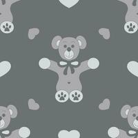 naadloos patroon. schattig beer en weinig harten. kleur grijs. vector