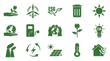 icoon verzameling met nul uitstoot esg symbool concept. kas gas- koolstof credit ontwerp set. beschermen ecologisch groen vector glief. koolstof netto nul neutrale natuurlijk. koolstof voetafdruk kunst pictogram