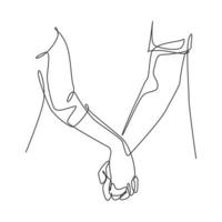 een lijntekening van twee volwassen handen die elkaar bij elkaar houden om liefde en zorg uit te drukken. romantisch jong koppel minnaar concept. ononderbroken lijntekening ontwerp, grafische vector illustrator