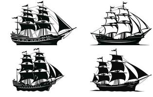 silhouet van een piraat schip, zeilboot of het zeilen schip logo wijnoogst vector illustratie