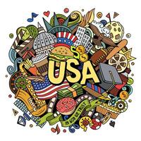 Verenigde Staten van Amerika hand- getrokken tekenfilm tekening illustratie. vector