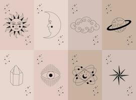 tarot kaart. hemel- mystiek maan, zon en symbolen. vector illustratie.