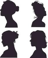 vrouw hoofd silhouet set. met vlak ontwerp. geïsoleerd zwart vector illustratie.