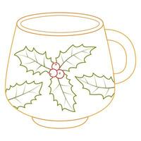 geel mok met hulst BES. Kerstmis koffie mok in vlak stijl. vector