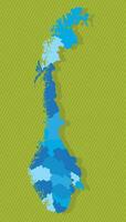Noorwegen kaart met Regio's blauw politiek kaart groen achtergrond vector illustratie