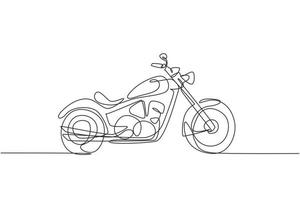 een enkele lijntekening van oude retro vintage motorfiets. vintage motor vervoer concept ononderbroken lijn tekenen ontwerp vector illustratie afbeelding